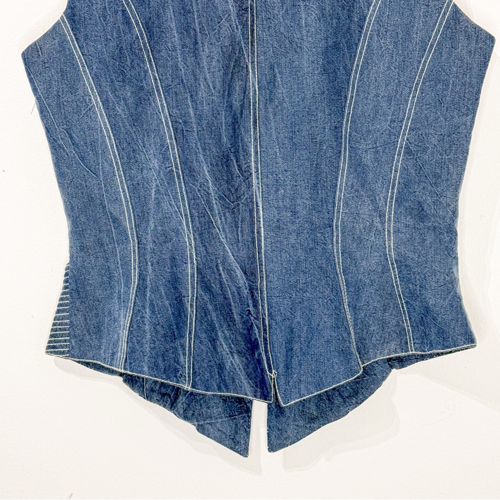 Vintage Cache Light Blue Denim Corset Vest Moto Style Zipped Y2K 100% Tencel - Picture 7 of 9